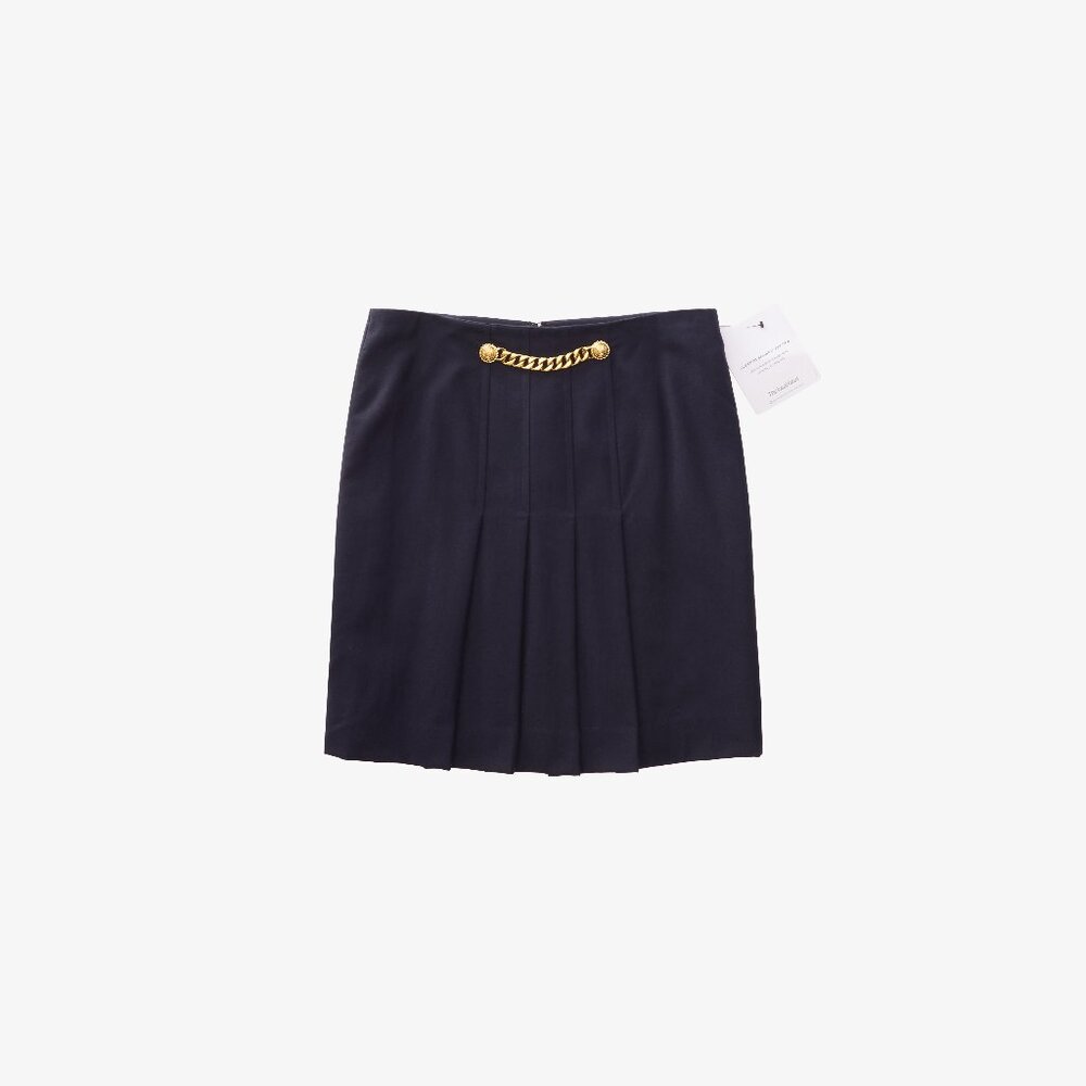 Celine Pleated Mini Skirt with Gold Chain Detail (DARK Navy) 🇫🇷✨
